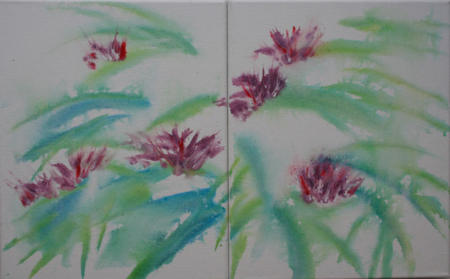 Federhortensie, 2x30x24 cm, Acryl auf Leinwand