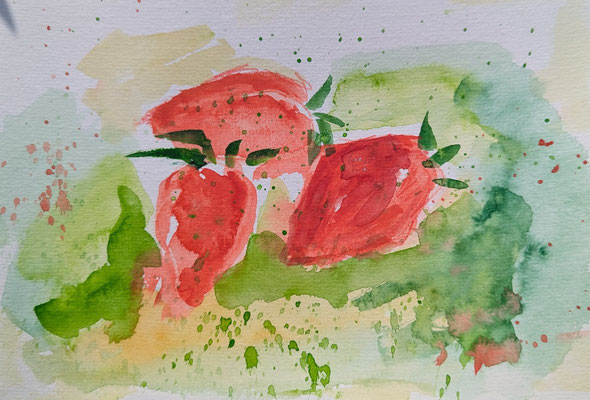 Maifrüchte II, 22x14 cm, Aquarell auf Papier