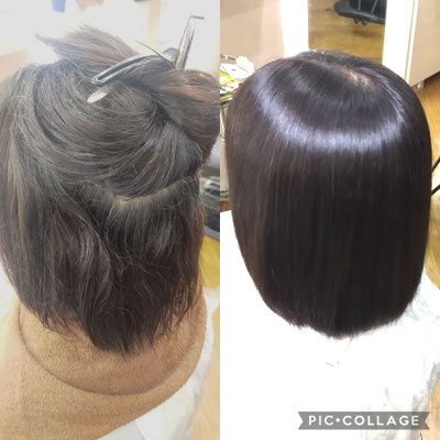 浜松市の美容院サロンドグリーンによる40代初めての縮毛矯正before-after