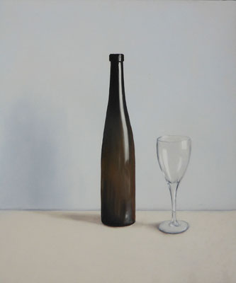 2019 Flasche und Glas (Hommage à Edward Hopper) Öl auf Leinwand 60 x 50 cm