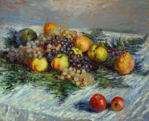 Claude Monet, Birnen und Trauben-Fruchstilleben, 1880, Öl auf Leinwand, 65 x 80 cm