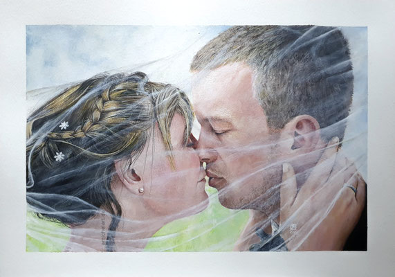 Der Kuss - 2020, 29,7 x 42 cm, Aquarell/Acryl auf Papier