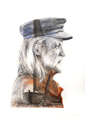  2017, Illustration zu "Der alte Mann und das Meer" von Ernest Hemingway, 30 x 40 cm, Aquarell auf Papier