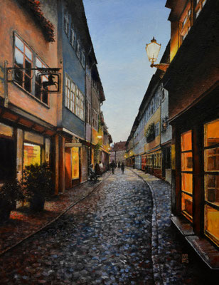 Erfurt: die Krämerbrücke - 2019, 36 x 48 cm, Öl auf Papier