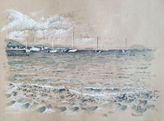Mallorca, am Sandstrand - 2019, 21 x 29 cm, Filz-/Buntstift auf Papier