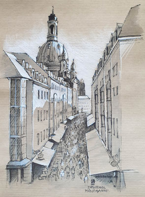 Dresden, Münzgasse - 2019, 21 x 29 cm, Filz-/Buntstift auf Papier