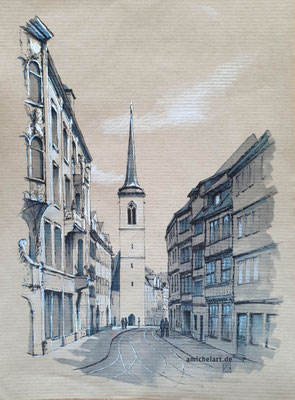 Erfurt, Blick auf die Marktstraße - 2020, 21 x 29 cm, Filz-/Buntstift auf Papier