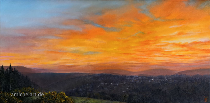 Ein neuer Morgen - 2023, 50 x 100 cm, Öl auf Leinwand, Motiv aus Neuhaus am Rennweg (verkauft)