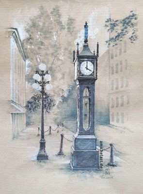 Vancouver, Dampfuhr in Gastown - 2019, 21 x 29 cm, Filz-/Buntstift auf Papier