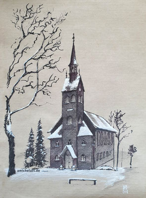 Holzkirche in Neuhaus am Rennweg - 2018, 21 x 29 cm, Filzstift auf Papier