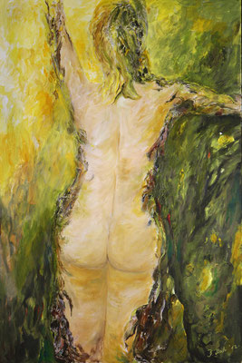 Daphne-Metamorphose 3 von Barbara Meiler, 80 x 120 cm, Preis auf Anfrage, Mischtechnik auf Leinwand