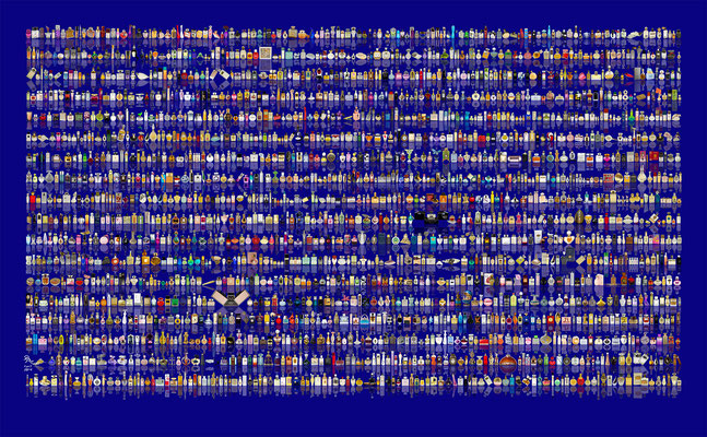 Grief blue: 2,45 x 1,45 m, 2.500 Flakons, Messepreis 1.500,- €  (inkl. MwSt.)