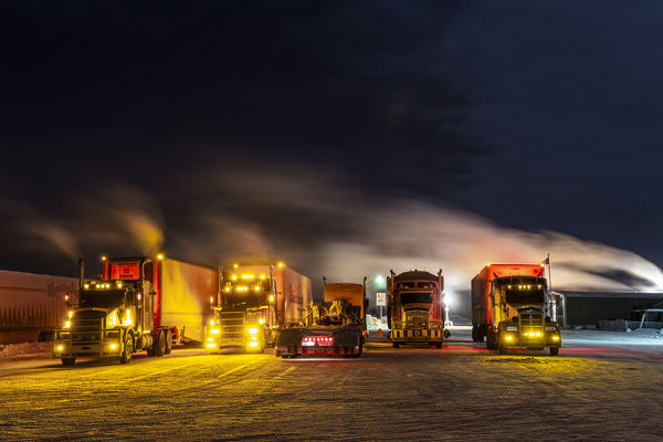 Trucks under the arctic night