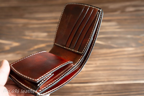 No.496レザー　ショートウォレット 二つ折り財布 ノエマ】 - No,496 leather
