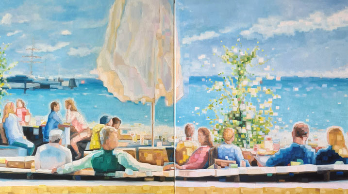 Beachlounge 2x  90x80x2 cm 2025 Ölfarbe auf Leinwand