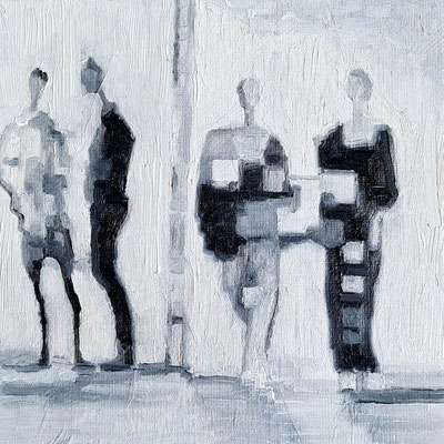 Mini SchwarzWeiß 15-1  15 x 15 cm Öl auf Malpappe/Oil on cardboard 02.2025 mit einer 10 x 10 cm Leinwand hinterklebt zur schwebenden Hängung