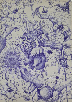Blaue Blumen  29,7 x 21 cm 1996  auf Pappe
