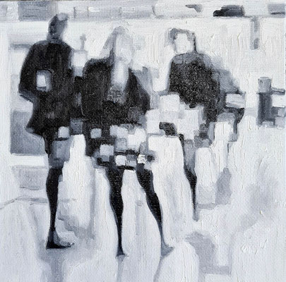 Mini SchwarzWeiß 15-1  15 x 15 cm Öl auf Malpappe/Oil on cardboard 02.2025 mit einer 10 x 10 cm Leinwand hinterklebt zur schwebenden Hängung