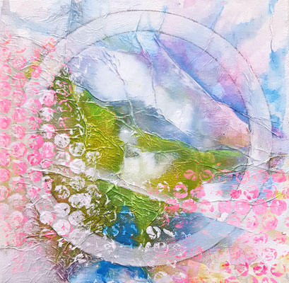 Mindestgebot 60,- statt 210,- €. Rosablau  20 x 20 cm   Acrylfarbe auf Leinwand 