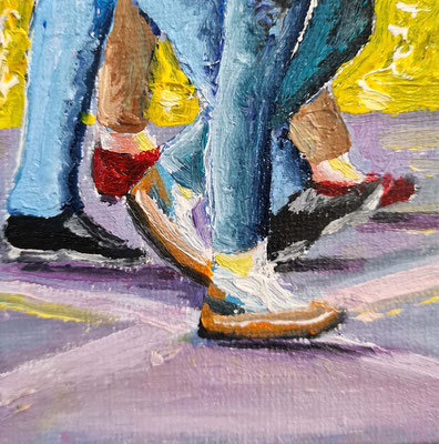 Legs Mindestgebot  20,- statt 35 Euro - 7,5 x 7,5 cm Ölfarbe auf Malerkarton, mit einer kleineren Leinwand hinterklebt zwecks schwebender Hängung