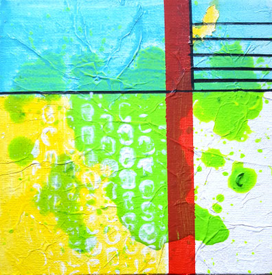Grün blau Landscape  - 15 x 15 cm - Acryl a Malerkarton mit kleinerer Lwd hinterklebt zur schwebenden Hängung   2020