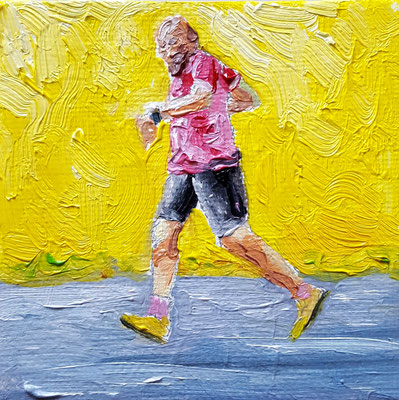 Jogger  Mindestgebot  20,- statt 35 Euro - 7,5 x 7,5 cm Ölfarbe auf Malerkarton, mit einer kleineren Leinwand hinterklebt zwecks schwebender Hängung