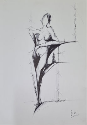 Eine am Pult  29,7 x 21 cm 1996 