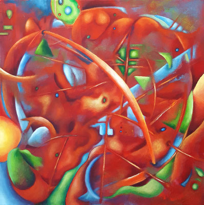 Mindestgebot 240,- statt 700,- €. Rotes sweet smoothy 60 x 60 cm  Acrylfarbe auf Leinwand