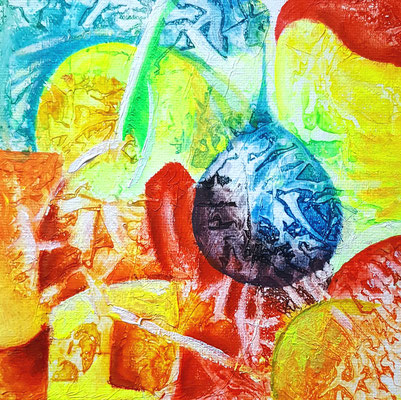 Mindestgebot 45,-- statt 110,- €.  "Blueberry."  15 x 15 cm   Acrylfarbe auf Malerkarton, mit einer kleineren Leinwand hinterklebt zwecks schwebender Hängun