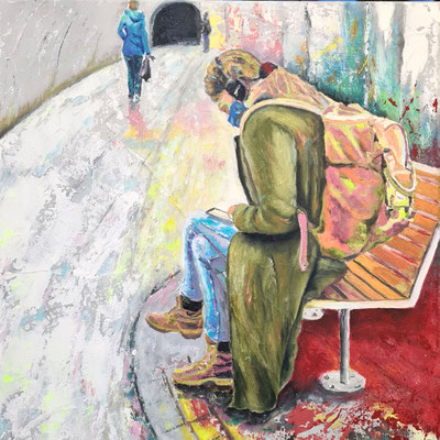 Waiting 50 x 50 cm Acryl und Ölfarbe auf Leinwand 11.12.2020