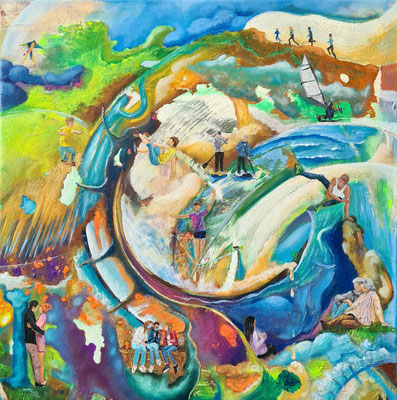 Mindestgebot 240,- statt 680,- €.  Let's get outside. 50 x 50 cm.  Ölfarbe auf Leinwand