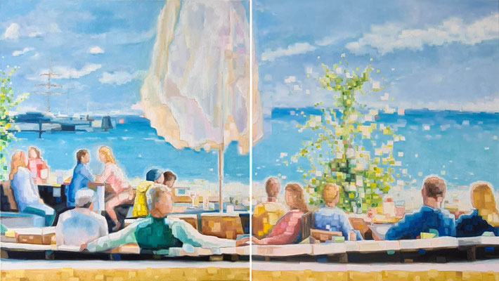 Beachlounge 2x  90x80x2 cm 2025 Ölfarbe auf Leinwand