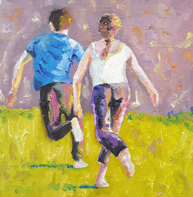 Mindestgebot 45,- statt 110,- €. Couple 15 x 15 cm  Ölfarbe auf Malerkarton, mit einer kleineren Leinwand hinterklebt zwecks schwebender Hängung
