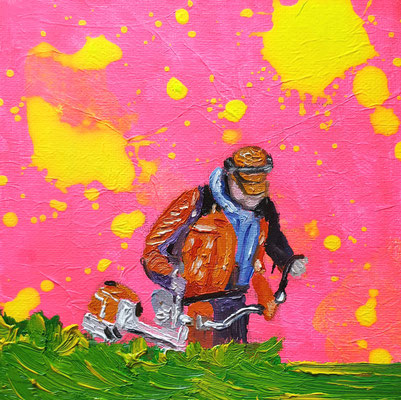 Mindestgebot 45,-- statt 110,- €.  "Foto."  15 x 15 cm   Acryl- und Ölfarbe auf Malerkarton, mit einer kleineren Leinwand hinterklebt zwecks schwebender Hängun