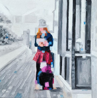 Mini Station 25-1 20 x 20 cm  02.2025 Öl auf Malpappe/Oil on cardboard mit einer 10 x 10 cm Leinwand hinterklebt zur schwebenden Hängung