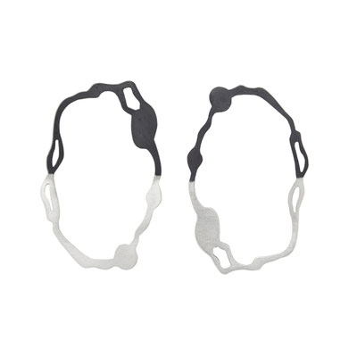 Large oval Komu earrings-Silber, Silber geschwärzt