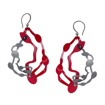 Seaweed large pendant earrings, Silber geschwärzt, Plexiglas