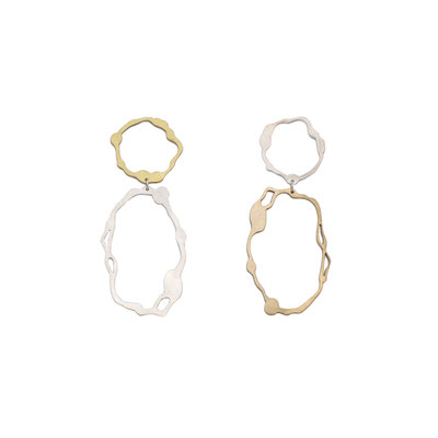  Komu oval dangle earrings- Silber, Messing
