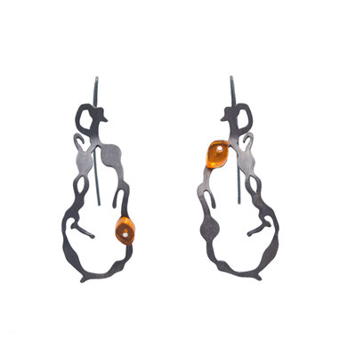 Chandelier seaweed earrings, Silber geschwärzt, Plexiglas
