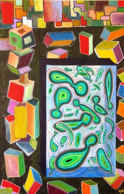 Autobús sólo para damas en México (Bus réservé aux femmes à Mexico) 60x92 cm, 2008, technique mixte sur lin.
