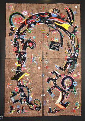 " Toccare" 80x118 cm (4 amates réunis, 40x60 cm), acrylique sur amate, 2017.