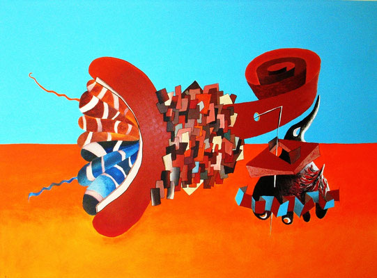 Nema  (Pas à pas en lengua Nahuatl), 97x130 cm, acrylique et huile sur lin, 2010