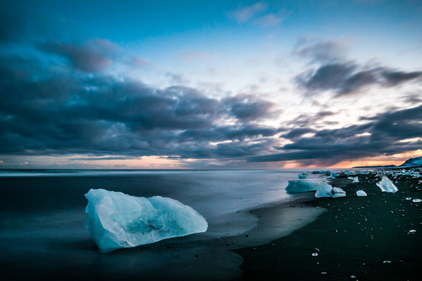 Coucher de soleil à Diamond beach - Jökulsárlón