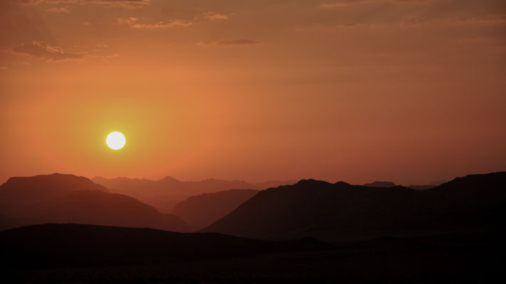 Coucher de soleil dans le Wadi Rum