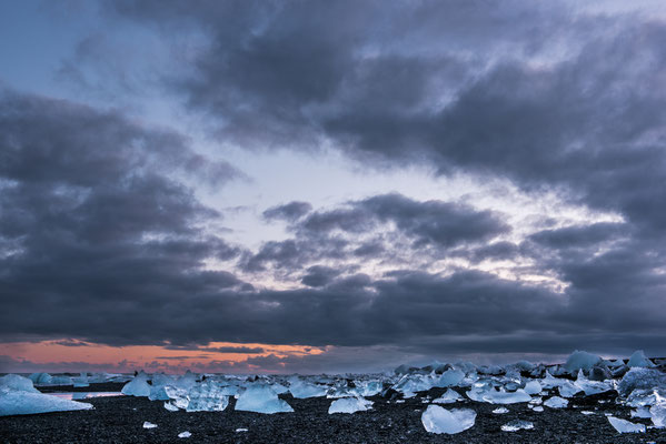 Coucher de soleil à Diamond beach - Jökulsárlón