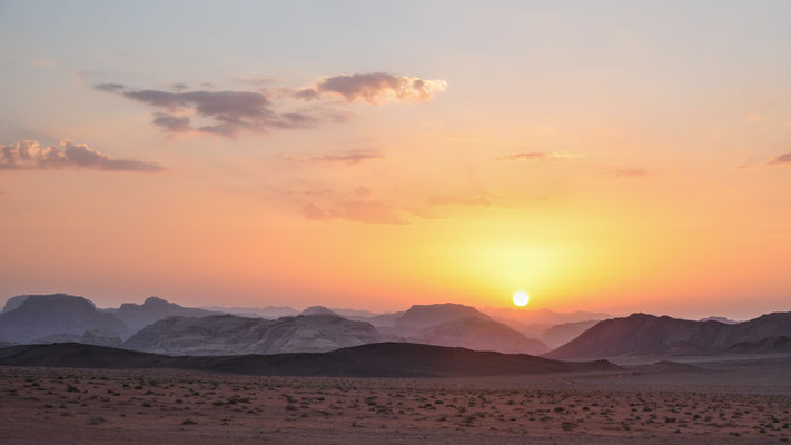 Coucher de soleil dans le Wadi Rum