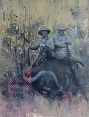 TEDDY’S HUNTING - les chasses de Théodore R. - acrylique, spray paint et huile sur toile - 38 x 46 cm
