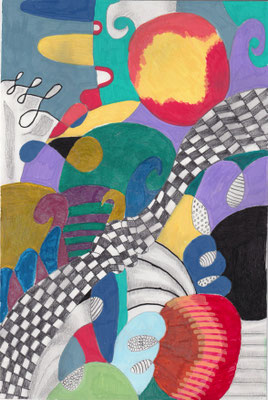 Muster 1, 2024, Acryl/Faserschreiber auf Papier, 15cm x 10cm