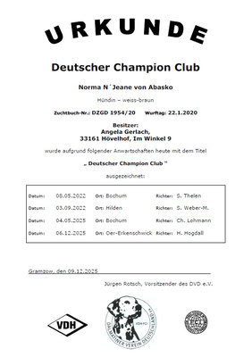 Dt.Champion Club Norma N´Jeane von Abasko...09.12.2025