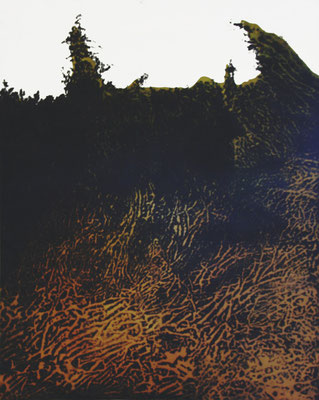 Bez tytulu, linoryt + sucha igła, 61/ 37 cm. Praca poplenerowa, 2007